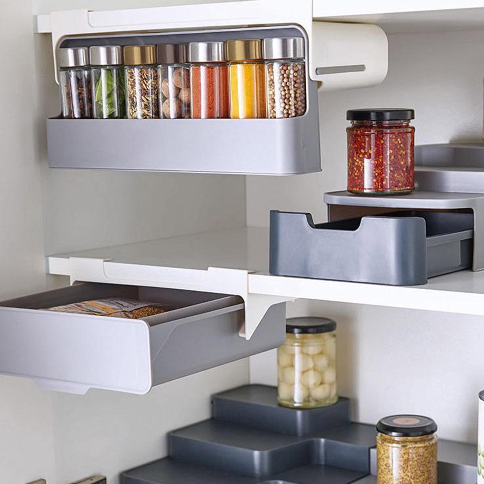 Wall-mounted Under-Shelf Spice Organizer Spice Bottle Storage Rack Kitchen