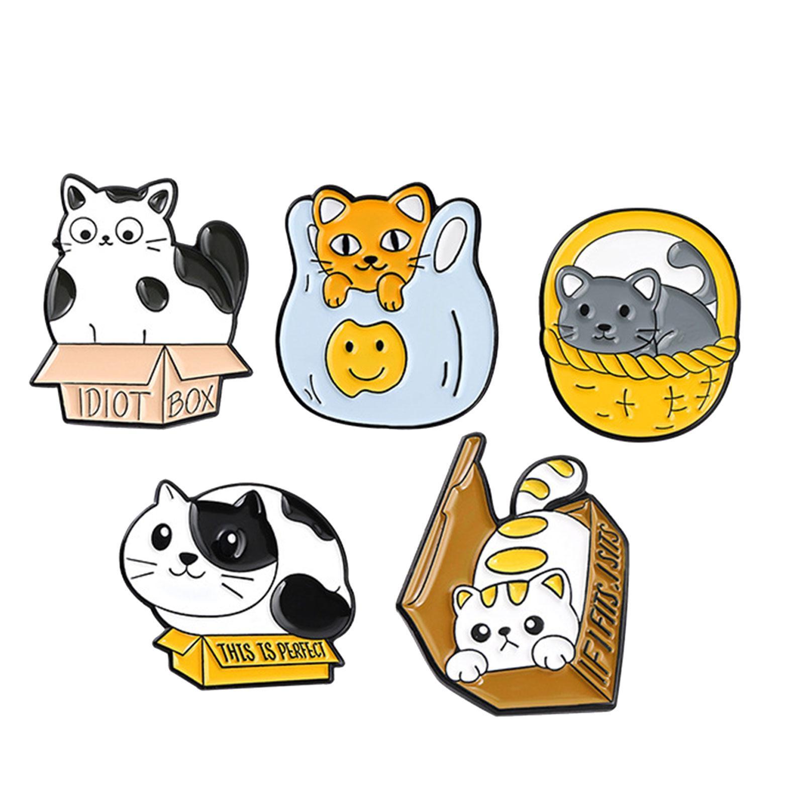 5 Pieces Cartoon Cat Enamel Brooches Jewelry Pins Badge for Bag Shirt Decor