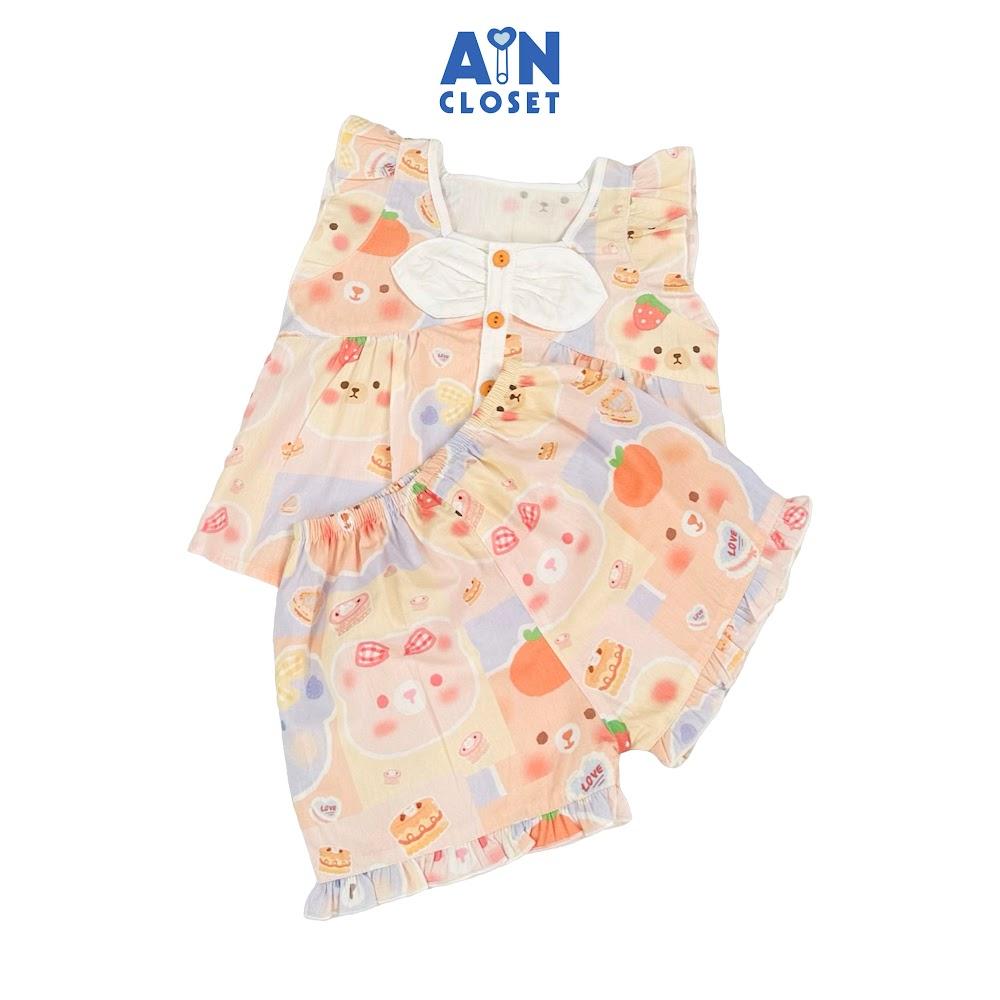 Bộ quần áo Ngắn bé gái họa tiết Gấu Cam cotton - AICDBGHARWSA - AIN Closet
