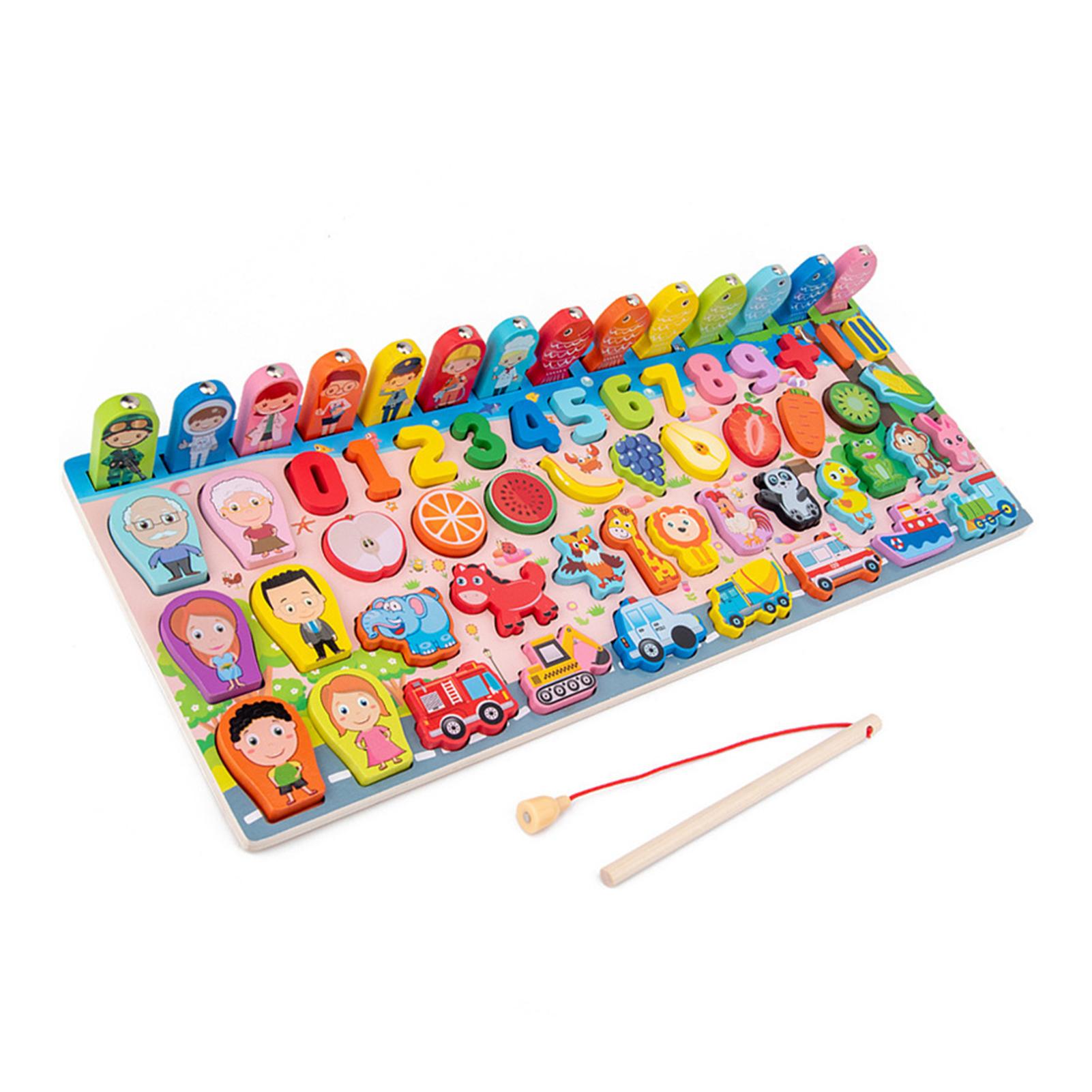 Wooden Number Puzzle Shape Sorter Counting & Matching Game Magnetic Fishing Game Logarithmic Board Montessori Toy for