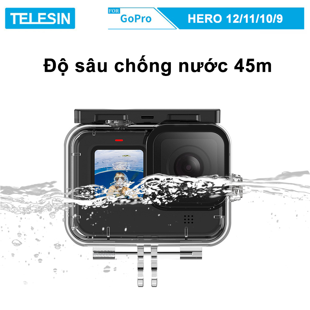 Case chống nước hãng TELESIN dùng cho camera hành động GoPro Hero 9, GoPro Hero 10, GoPro Hero 11, GoPro Hero 12