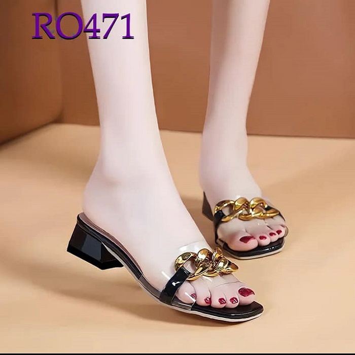 Dép nữ cao gót sandal quai ngang 2 phân hàng hiệu rosata hai màu đen kem ro471