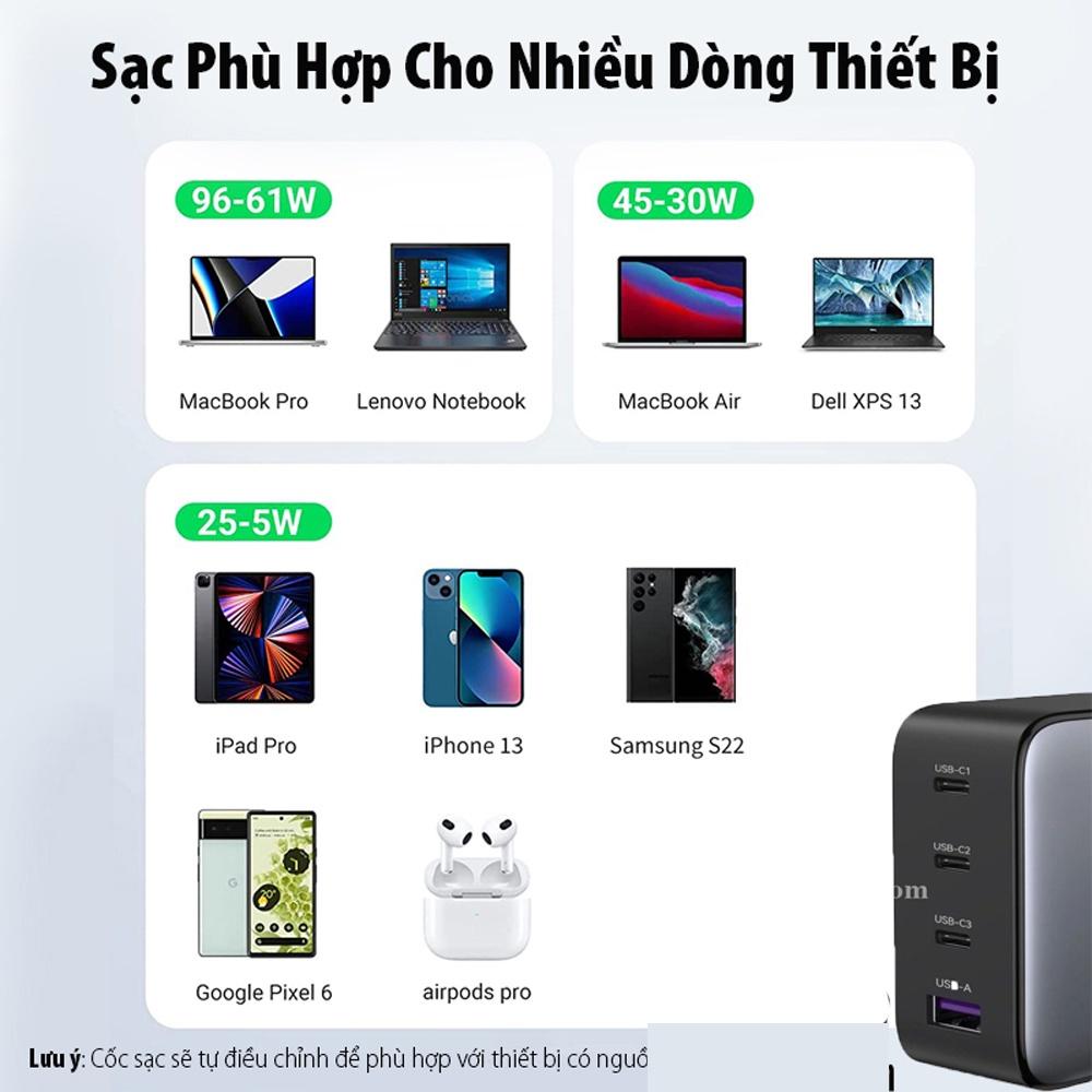 GaN Cốc Sạc Nhanh GaN 100W USB-C USB-A | Sạc nhanh 100W | Cổng vào: AC 100-240V, 50/60Hz | Bảo Hành 1 đổi 1