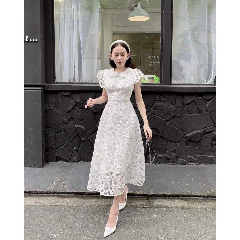 Đầm dự tiệc, dạo phố cổ sen ren đính nơ dáng xòe nhẹ công chúa Prana Dress