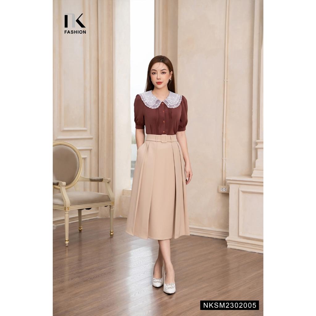 Áo Sơ Mi Cổ Tơ NK FASHION Thiết Kế Tay Bồng Điệu Đà Chất Vải Nhập Hàn Cao Cấp Không Nhăn NKSM2302005