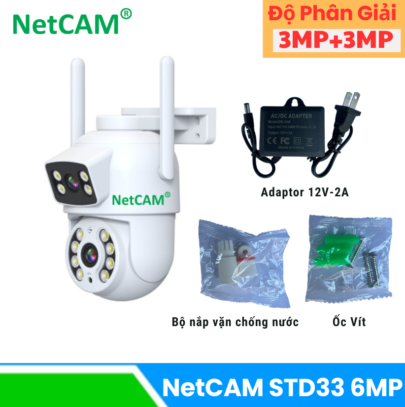 Camera Ngoài Trời NetCAM STD33, Quay Quét 360 độ, có Ống Kính Kép với Độ phân giải Siêu Nét 6MP - Hàng Chính Hãng