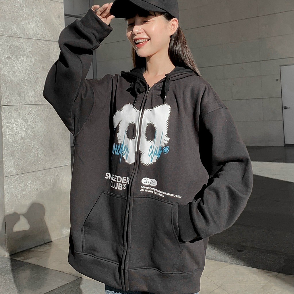 Áo Khoác Nỉ Lót Bông Dây Kéo in chữ SWEEDER 2023 form rộng ullzang Unisex