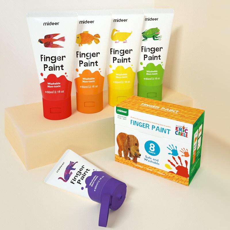 Hộp màu Finger Paint Mideer 8 tuyp 60ml, màu vẽ tay làm tư hữu cơ, an toàn cho trẻ, MDMD4110