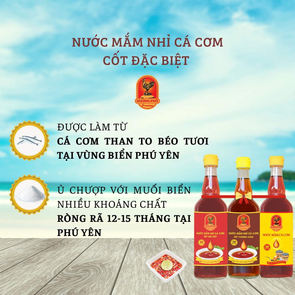 Combo 03 Nước mắm cá cơm Hương Phú 40N - 30N -20N độ đạm - Nhỉ truyền thống