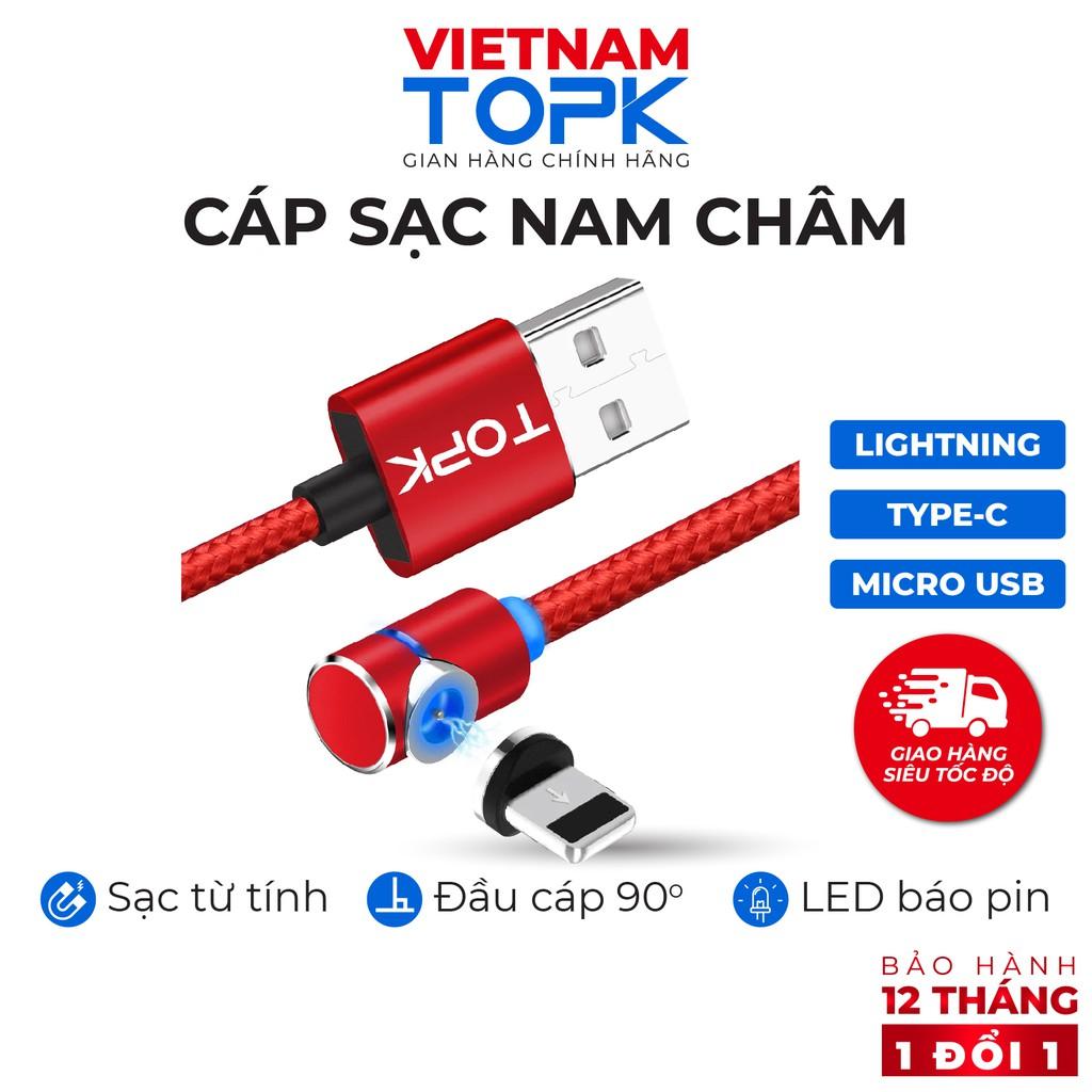 Dây sạc nam châm đầu nối vuông góc TOPK AM30 Đèn LED - Hàng chính hãng