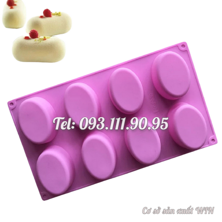 Khuôn silicon làm bánh, rau câu 8 hình Oval - Mã số 1052