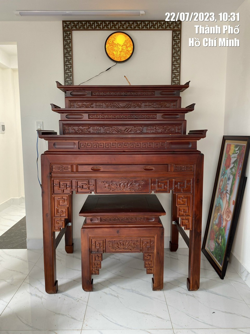 Bàn thờ gia tiên gỗ muồng 3 tầng  ,bàn mẹ bồng con