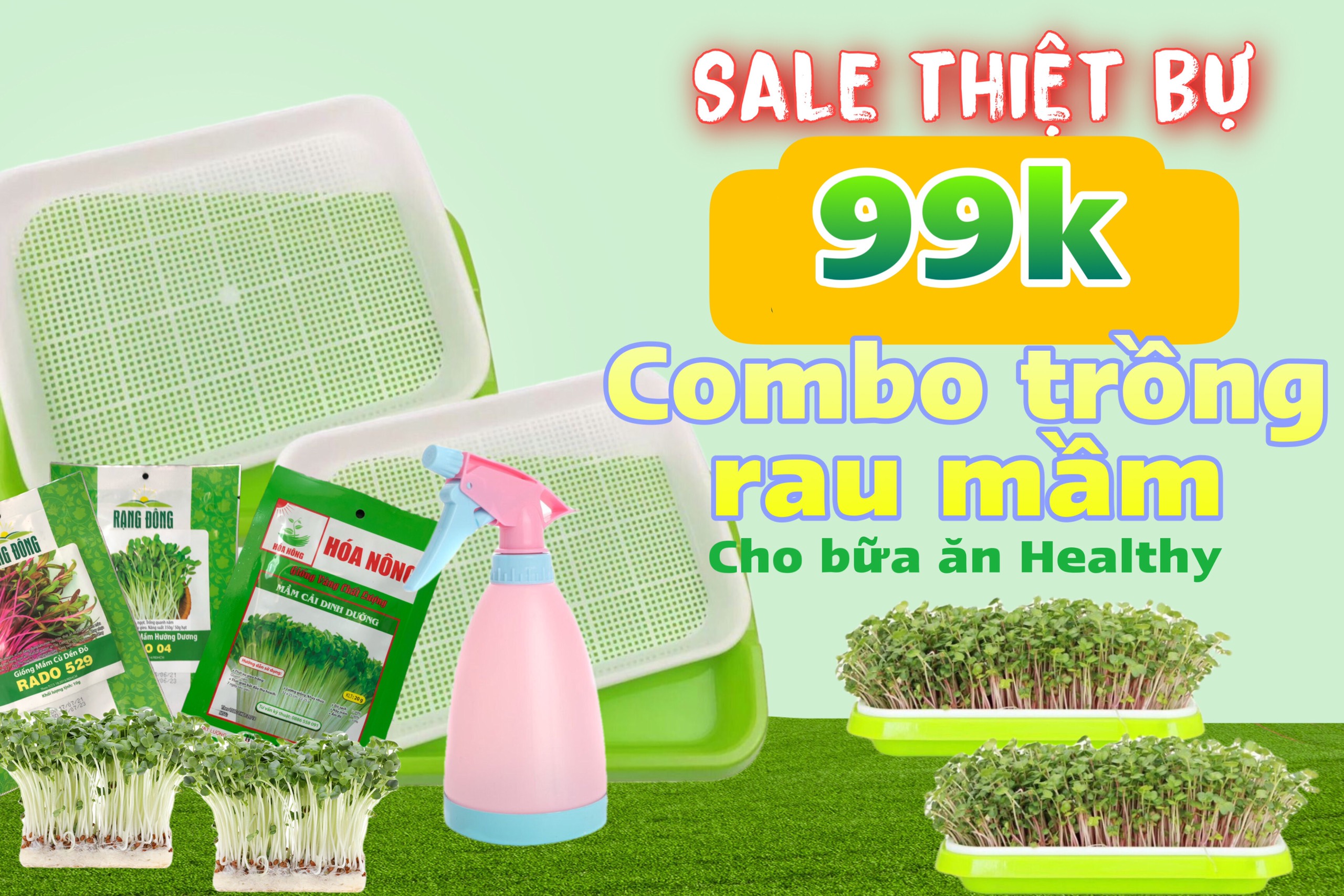 COMBO TRỒNG RAU MẦM THỦY CANH TẶNG KÈM BÌNH TƯỚI