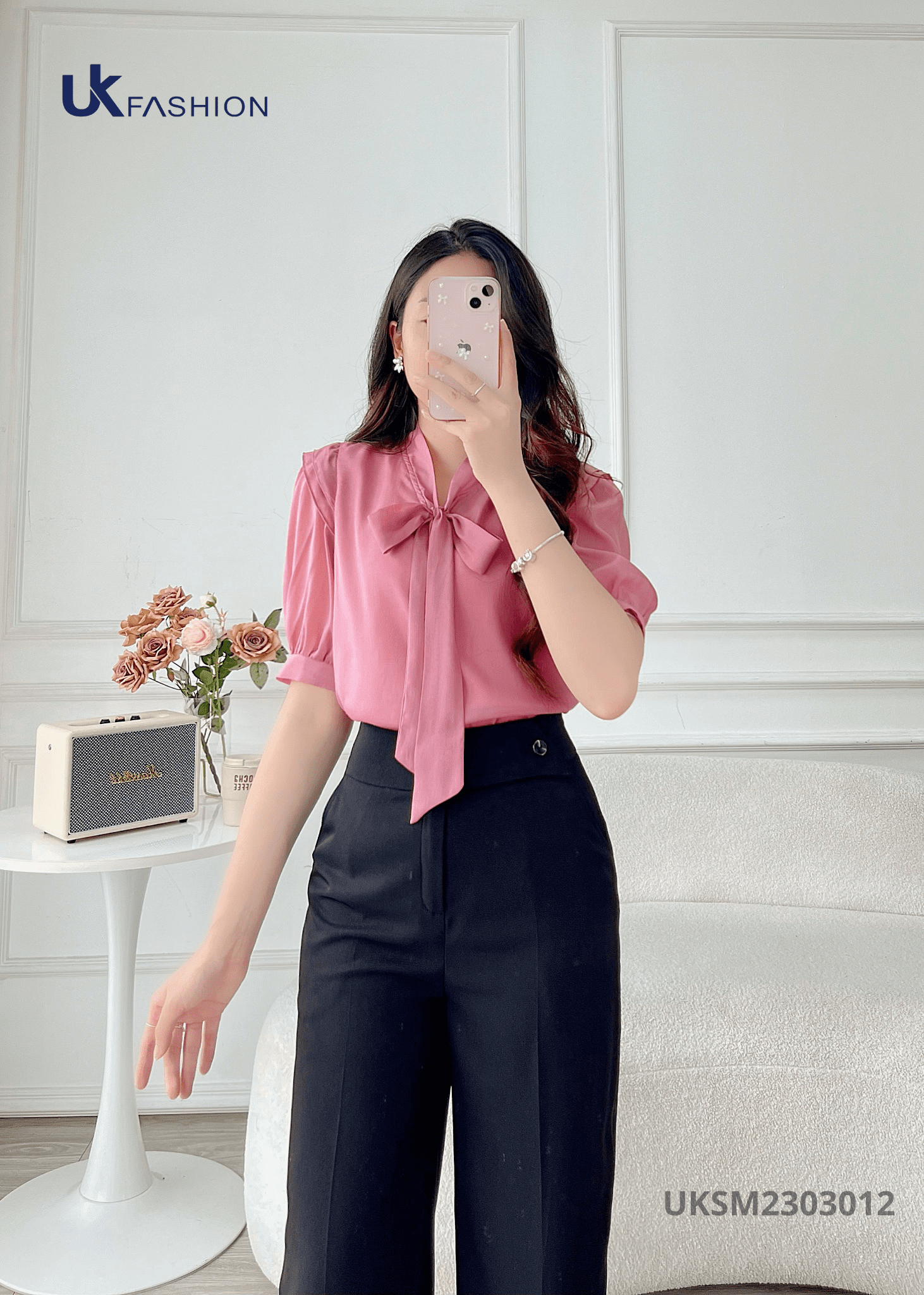 Áo Sơ Mi Nữ Tay Bồng NK FASHION Cổ Phối Nơ Tiểu Thư Chất Vải Nhập Hàn Cao Cấp Mềm Mại, Không Nhăn UKSM2303012