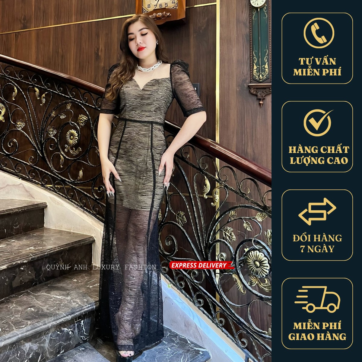 Đầm Body Kim Sa Đen Dáng Đuôi Cá Cao Cấp Neala Dress