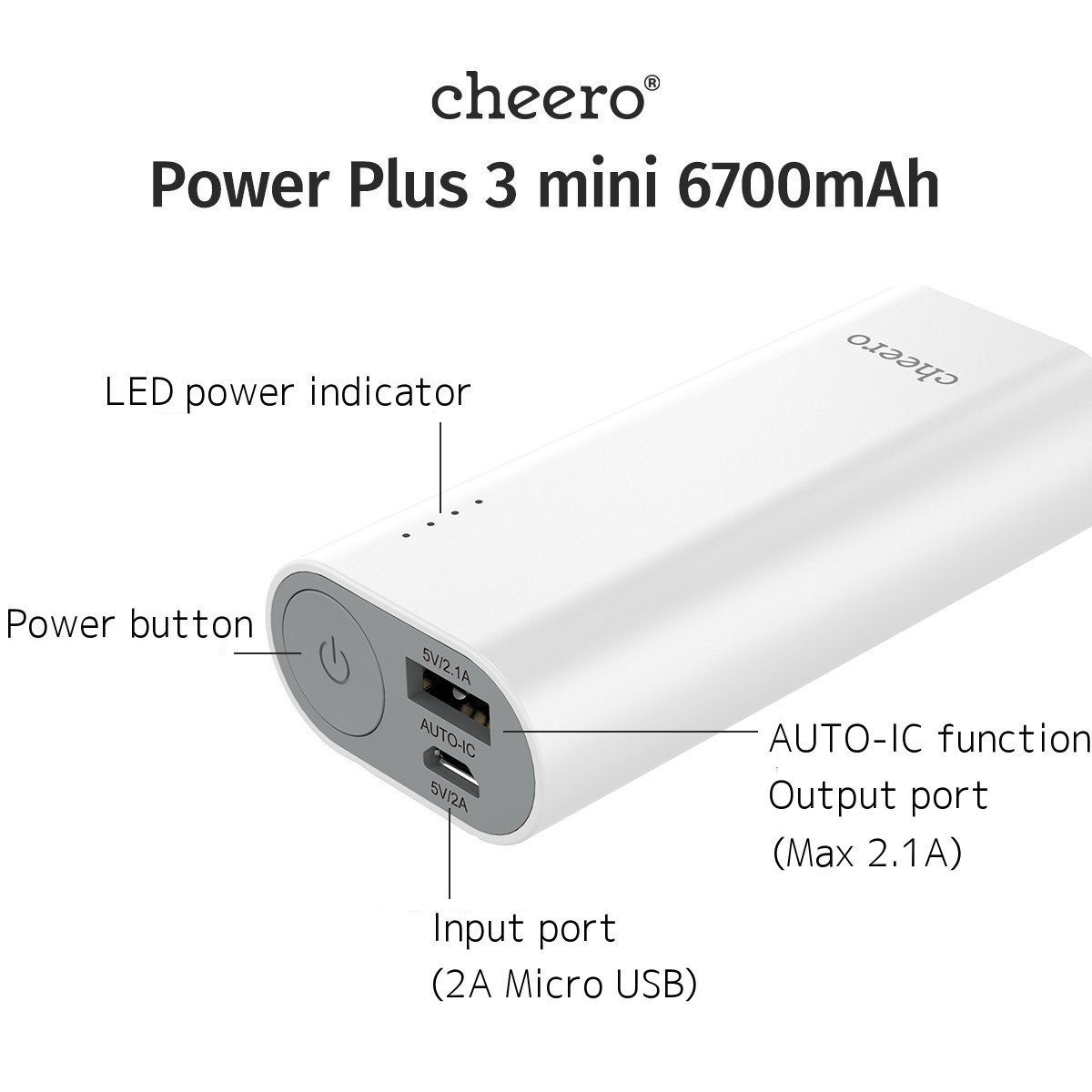 Pin Sạc Dự Phòng Cheero Power Plus 3 mini 6700mAh CHE-068 Hàng Chính Hãng