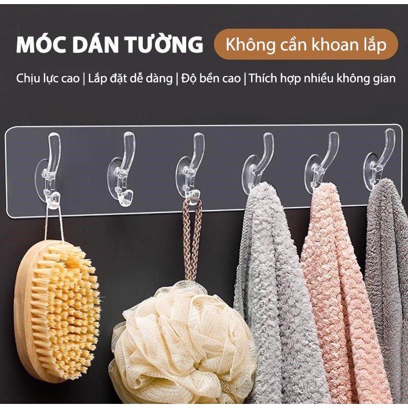 Móc dán tường trắng liền mạch siêu dính, Thanh treo đồ dán tường nhựa dẻo trắng 6 móc