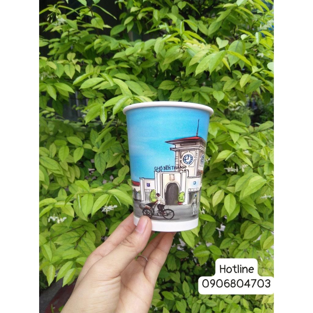 50 Ly giấy cafe in hình 14oz ~ 360ml giữ nhiệt, chống thấm cao cấp