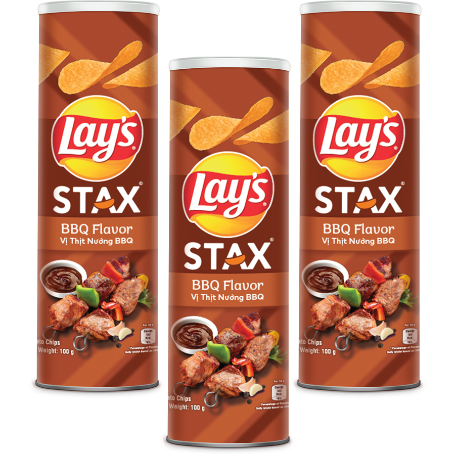 Combo 3 Lay’s Stax Khoai Tây Miếng Vị Thịt Nướng BBQ 100gr