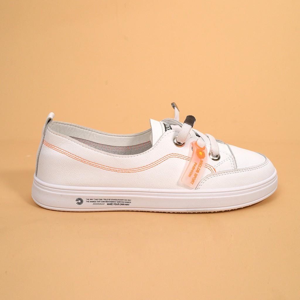 Giày Sneakers Nữ VM Đế Cao Chất Da Đẹp TT.P14104.2F Hot Trend , Mới Nhất 2021 (trắng cam)