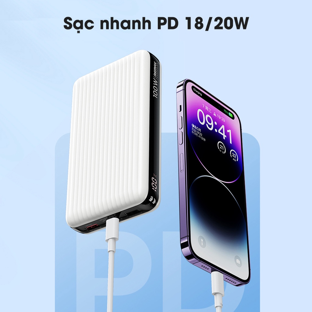 Pin Sạc Dự Phòng 20000mah Remax RPP-508 PD 100W - Hỗ Trợ Sạc Nhanh 100W - Sạc Cho Laptop và Tablet - Output 100W / Input 65W và QC3.0 18W - Hàng Chính Hãng