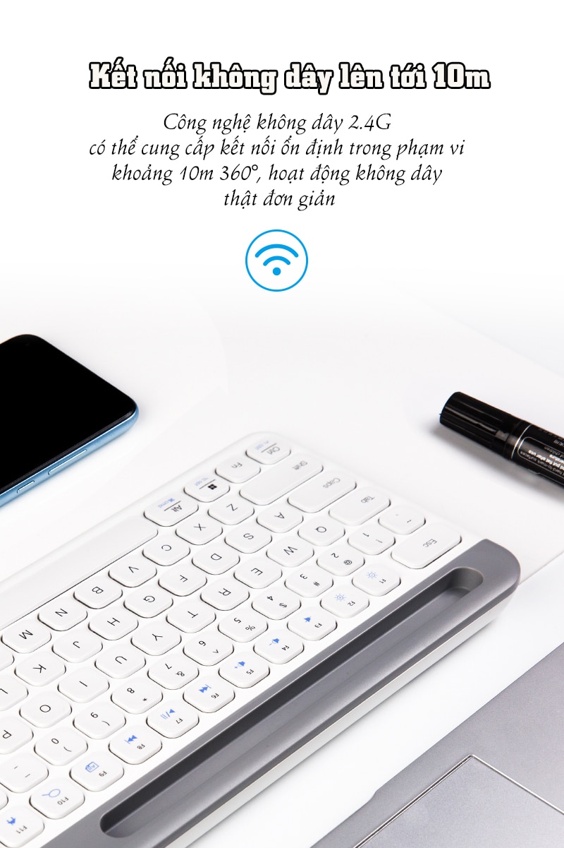 Bàn Phím không dây Newmen K10 - Bluetooth/2.4Ghz dùng cho văn phòng - Hàng Chính Hãng