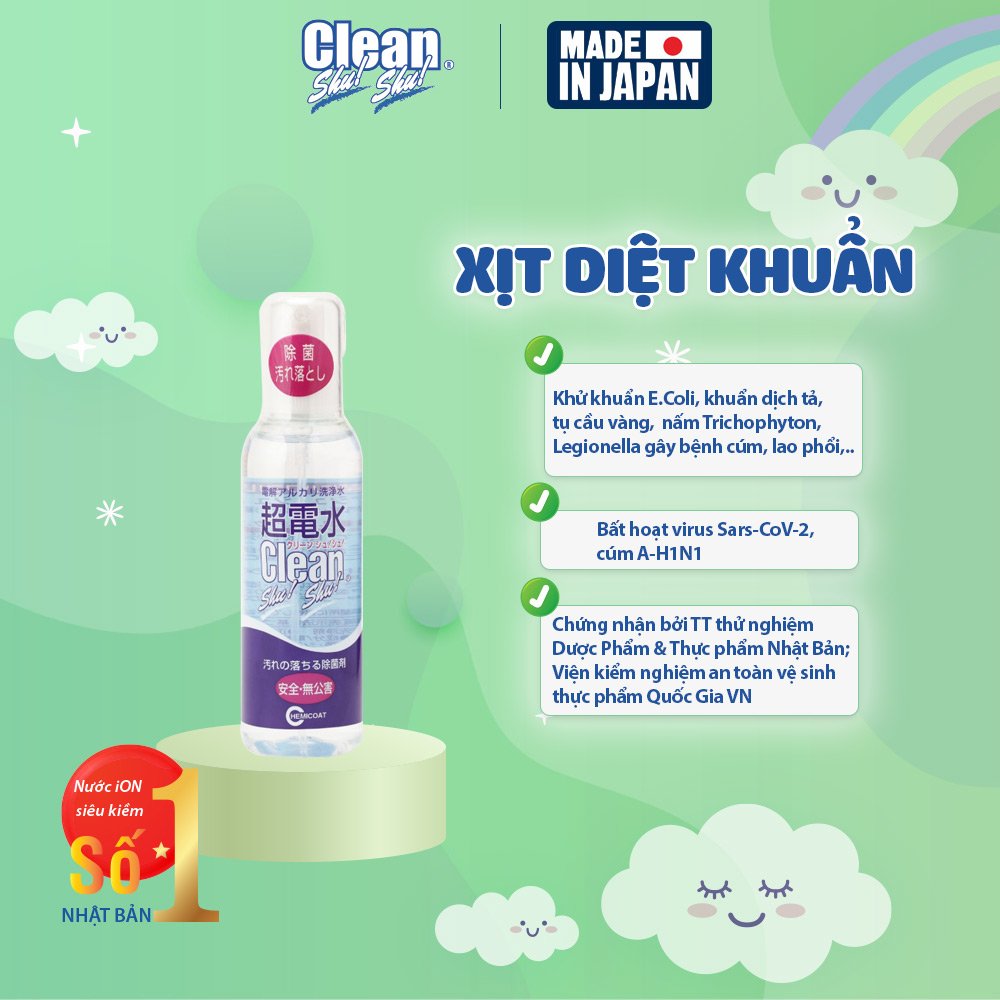 Nước ion kiềm Clean Shu Shu làm sạch đa năng diệt khuẩn sinh học an toàn trẻ nhỏ chai 500ml từ Nhật Bản