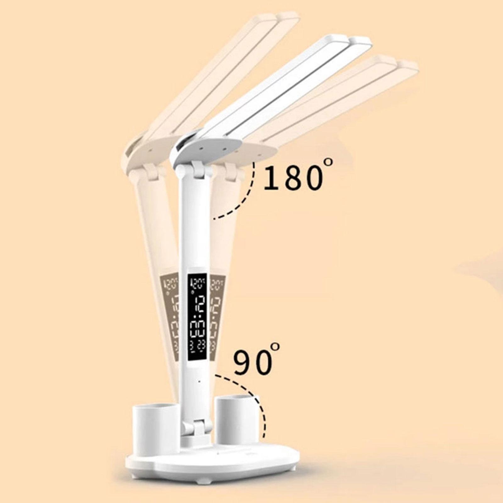 LED Desk Lamp Rechargeable with Clock Date Temperature Table Lamp Dorm