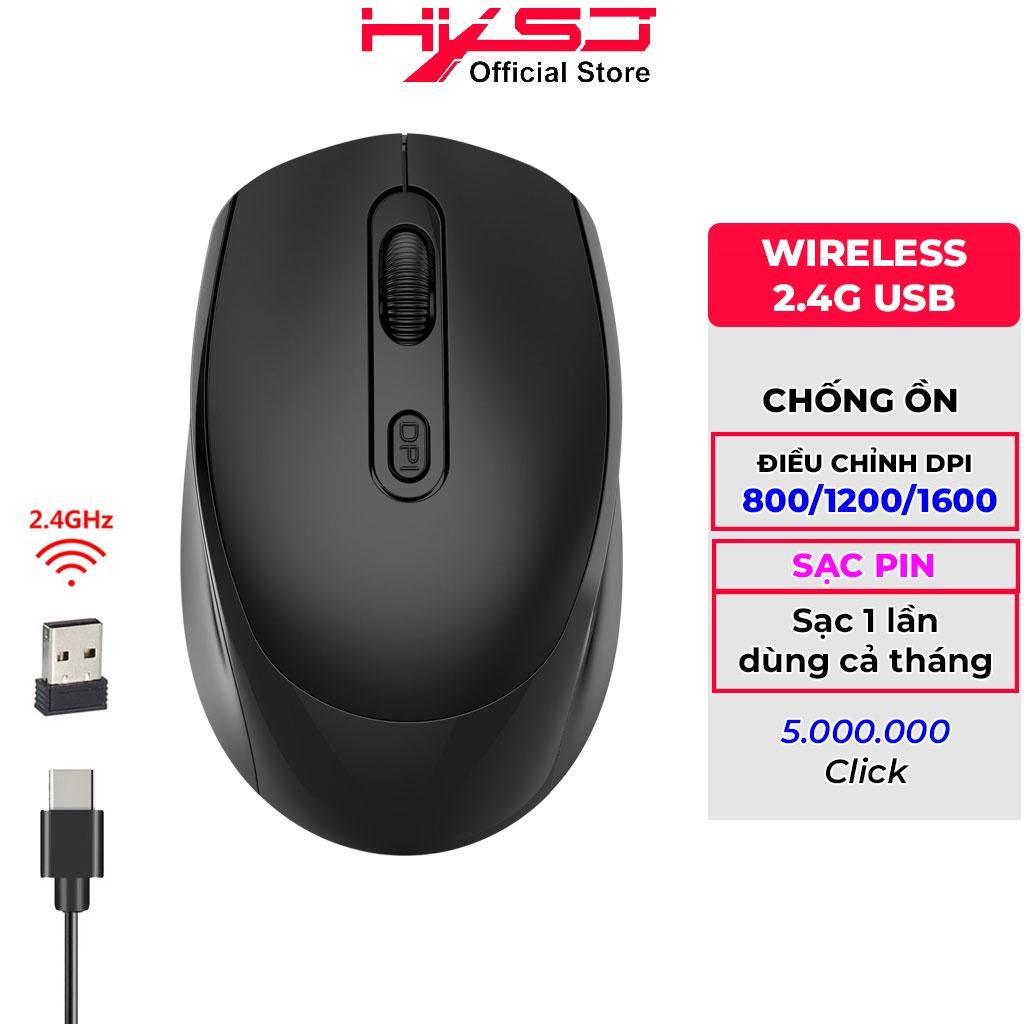 Chuột không dây HXSJ M100 wireless 2.4Ghz sạc pin, chống ồn siêu nhạy dùng cho máy tính, laptop, tivi - Hàng Chính Hãng