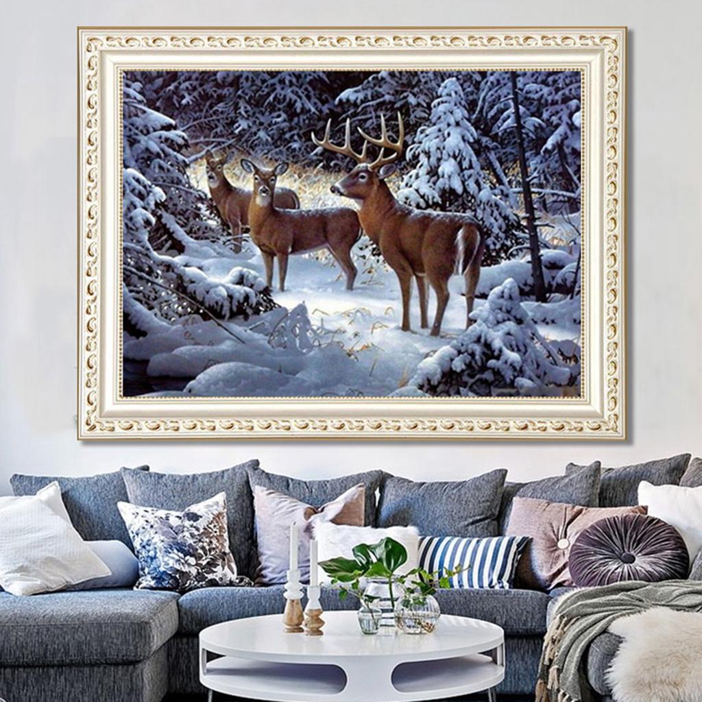 DIY Diamond Painting Kit by Number Full Drill Round Beads Wall Picture-Reindeer