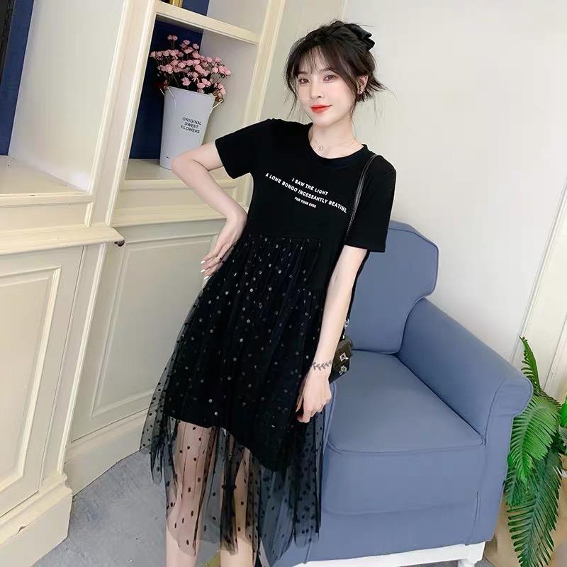 váy bầu quảng châu chất thun cotton 100% pha ren lưới cá tính w168