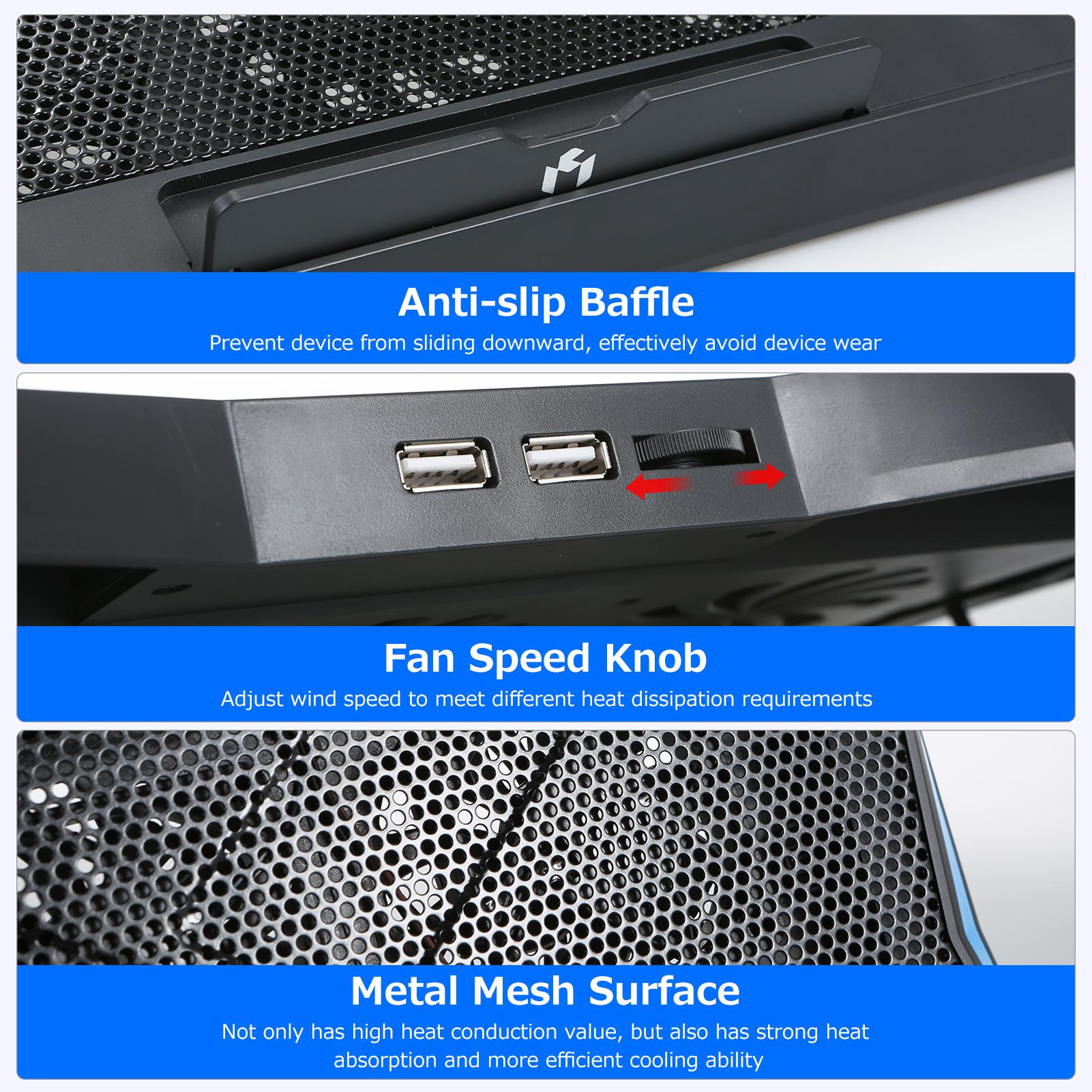 Q3 Laptop Cooler 6-fan Laptop Cooling Stand Low Noise with 6-level Adjustable Height Dual USB Ports Wide Compatibility