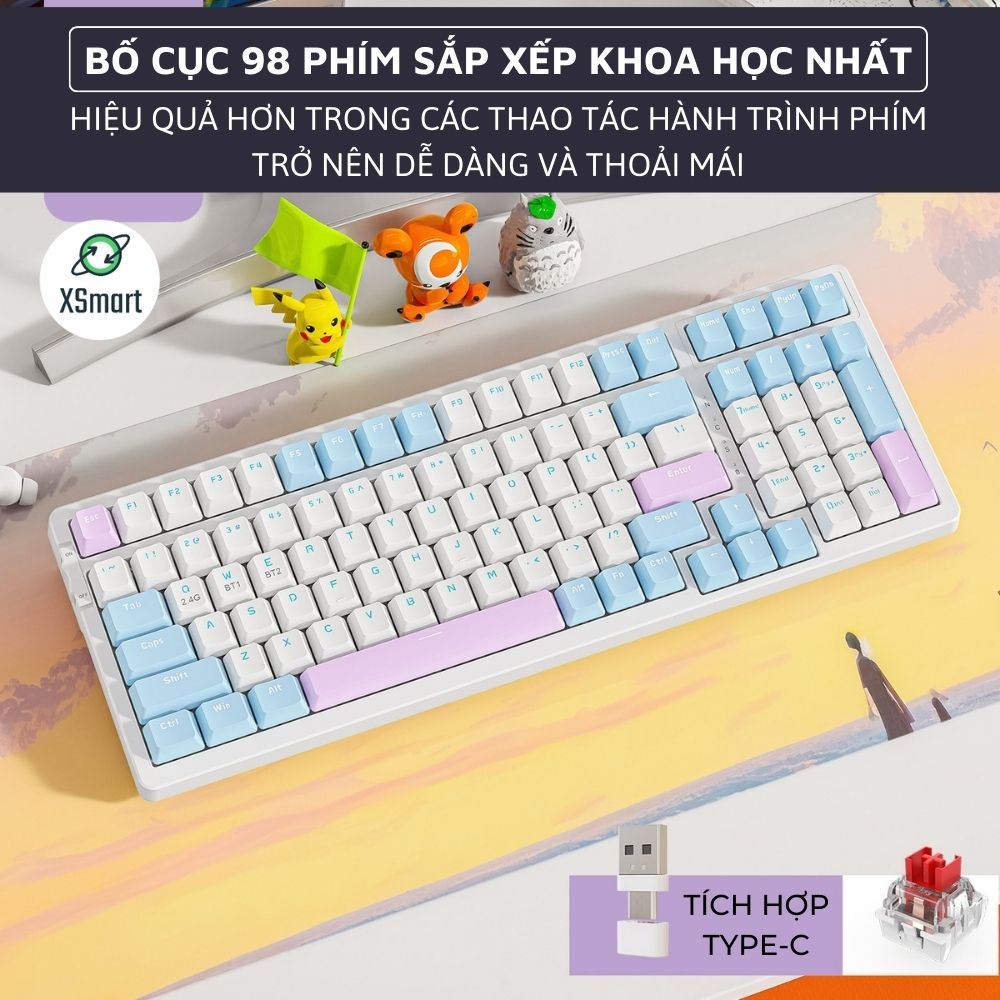 Bàn Phím Cơ Bluetooth Không Dây K96BT Cao Cấp Có HOTSWAP Lót Foam Tiêu Âm, Trục Red Switch-Hàng Chính Hãng