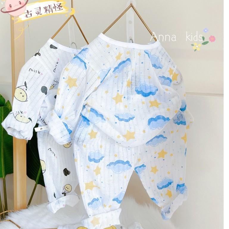 Bộ dài tay cotton giấy cài vai cho bé sơ sinh hàng đẹp - B06