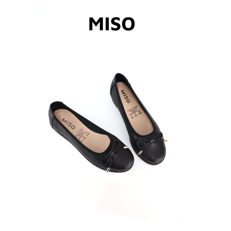Giày búp bê nữ basic da thật đế thể thao phối nơ Miso M1005