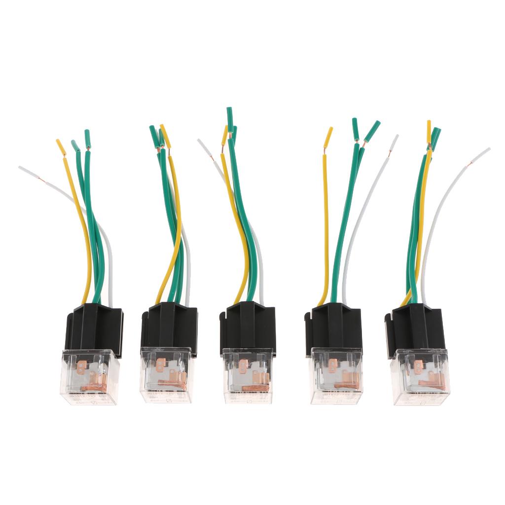 5Pcs 80A 4Pin SPST Relay & Socket 4 Wire Auto Lighting Controller 12V