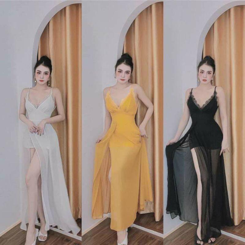 Đầm xòe 2 dây cổ viền ren