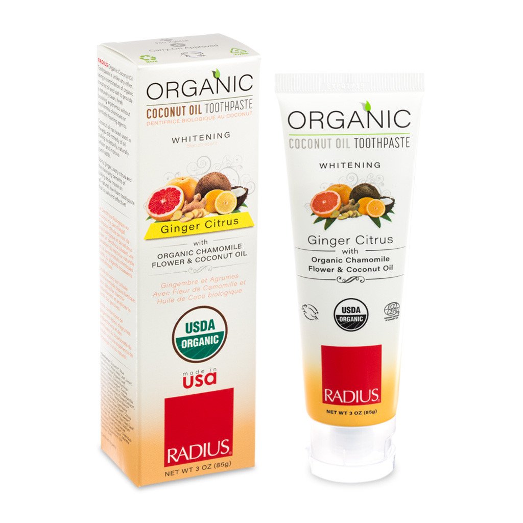 Kem Đánh Răng trắng răng Hữu Cơ Vị Cam, Quýt, Gừng Radius - Organic Coconut Oil Toothpaste Ginger Citrus, 85g