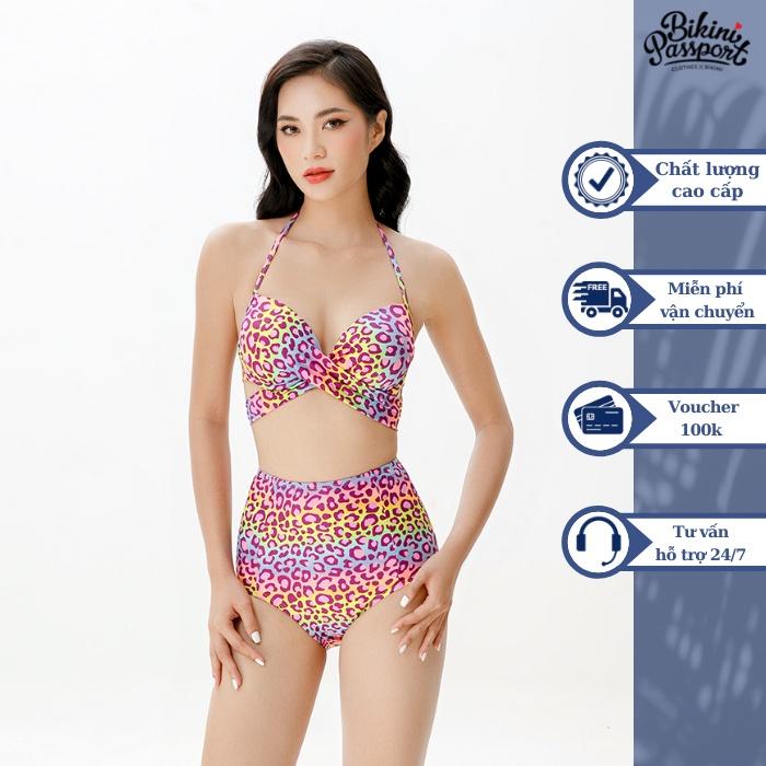 Bộ đồ bơi NỮ BIKINI PASSPORT kiểu Bikini lưng cao, áo đan chéo - Họa tiết - BS362_HOT
