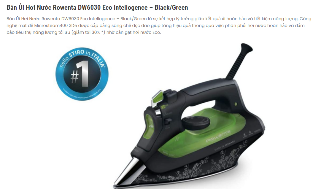 Bàn là hơi nước Rowenta DW6030, Bàn Ủi Hơi Nước,Công Suất 2500W, Chống Mảng Bám, Tự Làm Sạch, Nhập Đức