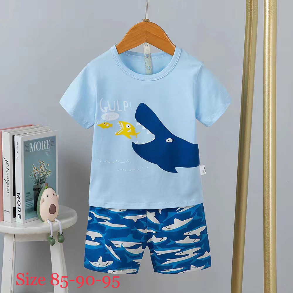 Đồ bộ bé trai - Bộ thun Cotton Quảng Châu xuất Hàn cho bé trai từ 26-36kg