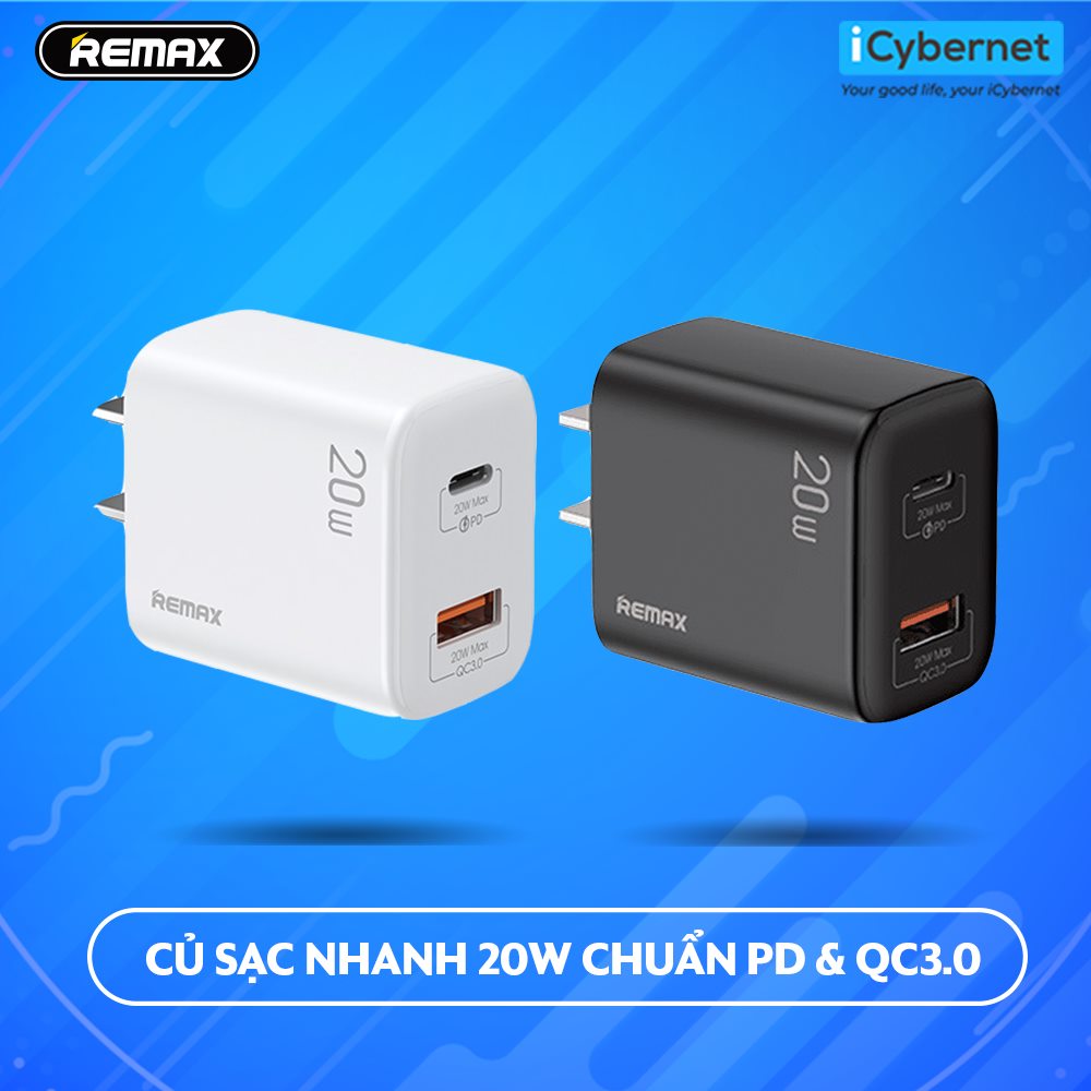 Combo củ cáp sạc nhanh chuẩn PD 20W cho IP12,IP13 Remax RPU88i+RC188i- Hàng chính hãng