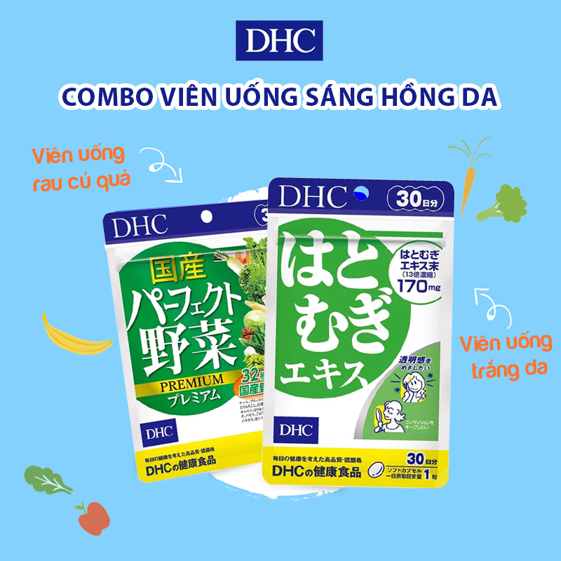 Combo SÁNG HỒNG DA DHC Nhật Bản (Viên uống trắng da và Viên uống rau củ quả) 30 ngày JN-DHC-CB4