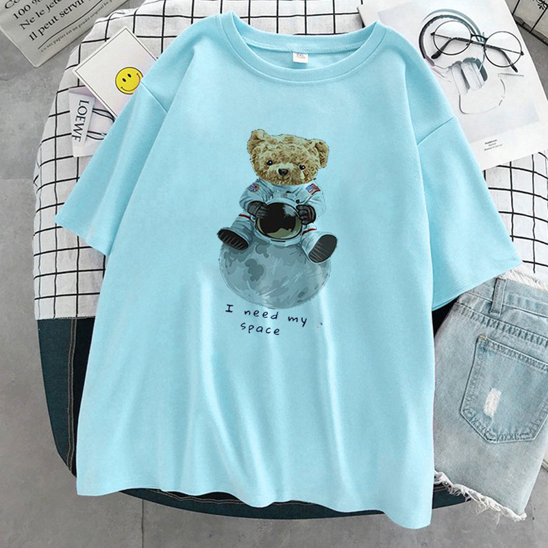 Áo Thun Nữ Unisex Tay Lỡ In Hình Gấu Phi Hành Gia I need my space