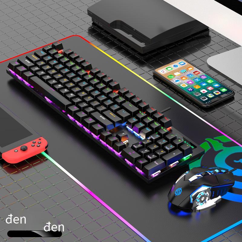 Phong cách mới nhất thương mại điện tử trục xanh bàn phím cơ USB có dây phát sáng bàn phím máy tính trò chơi bộ chuột CF ăn gà LOL