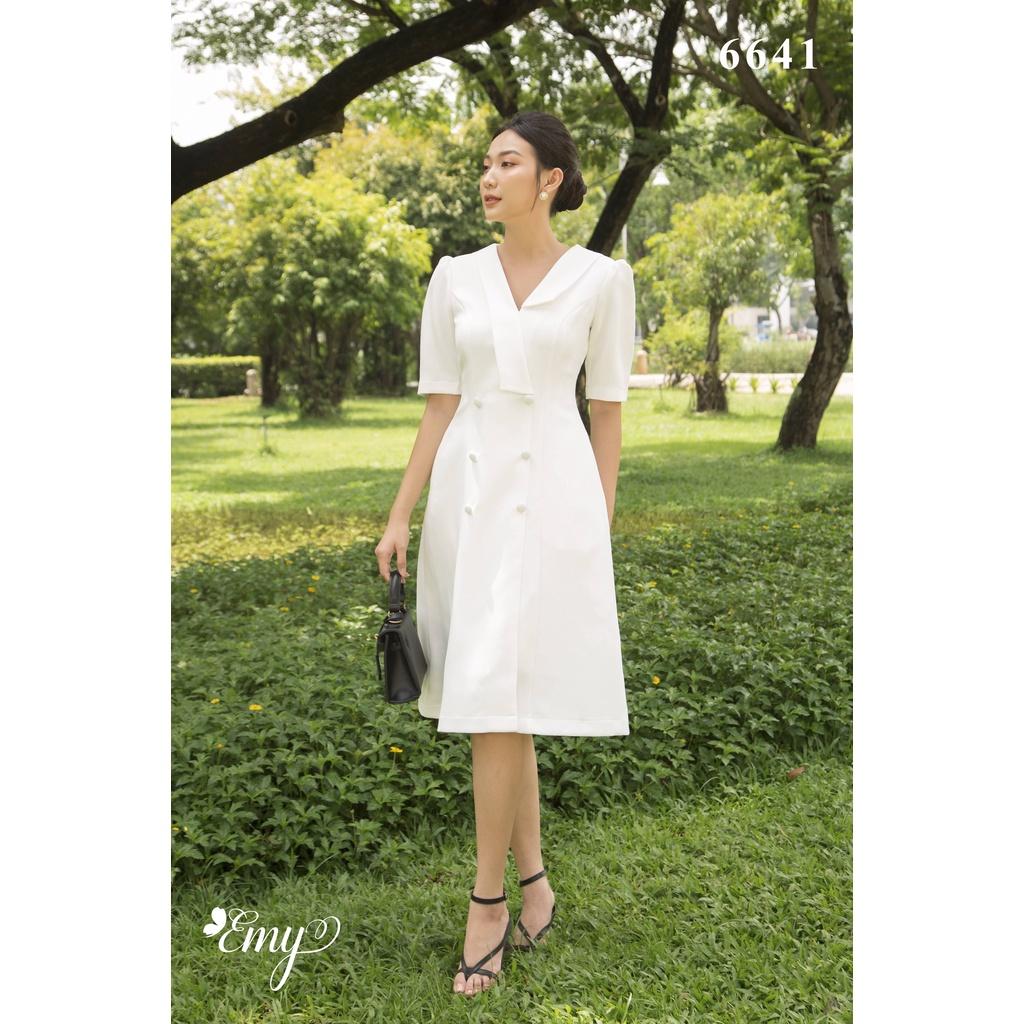 Đầm EMY EM6641 Dáng Chữ A Cổ Vest Có Túi