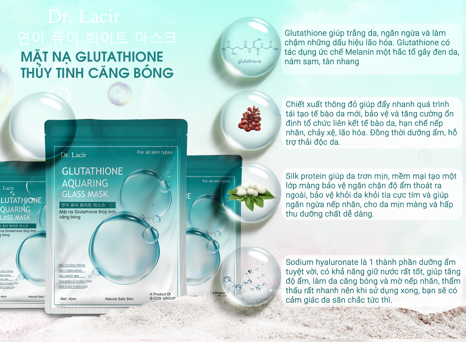 [[ Mặt Nạ Glutathione ]] Trong Suốt Mờ Nám, Sáng Da - Dr. Lacir - Chính Hãng Hàn Quốc