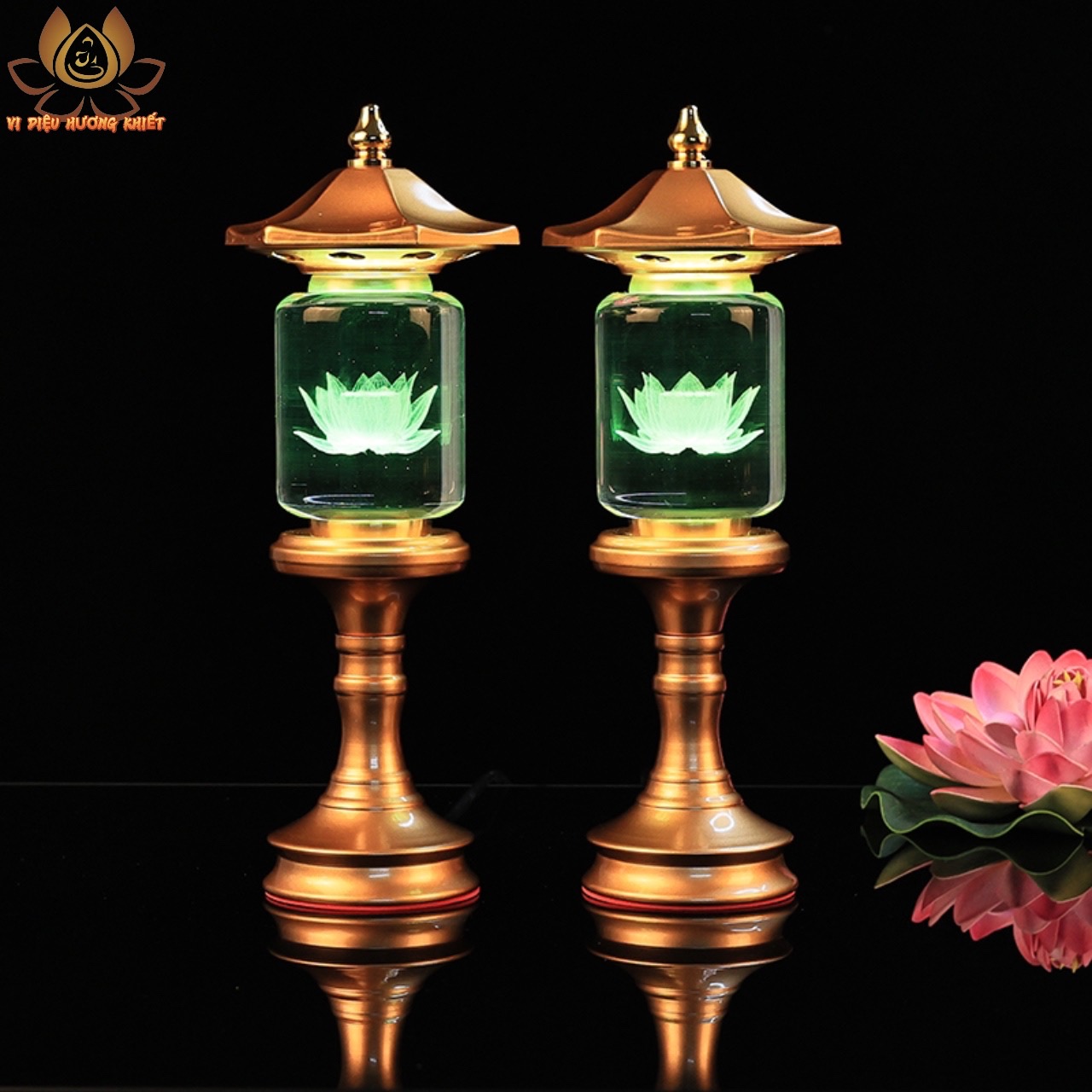 CẶP 2 CÂY ĐÈN LED HOA SEN PHA LÊ THỜ CÚNG TRANG TRÍ