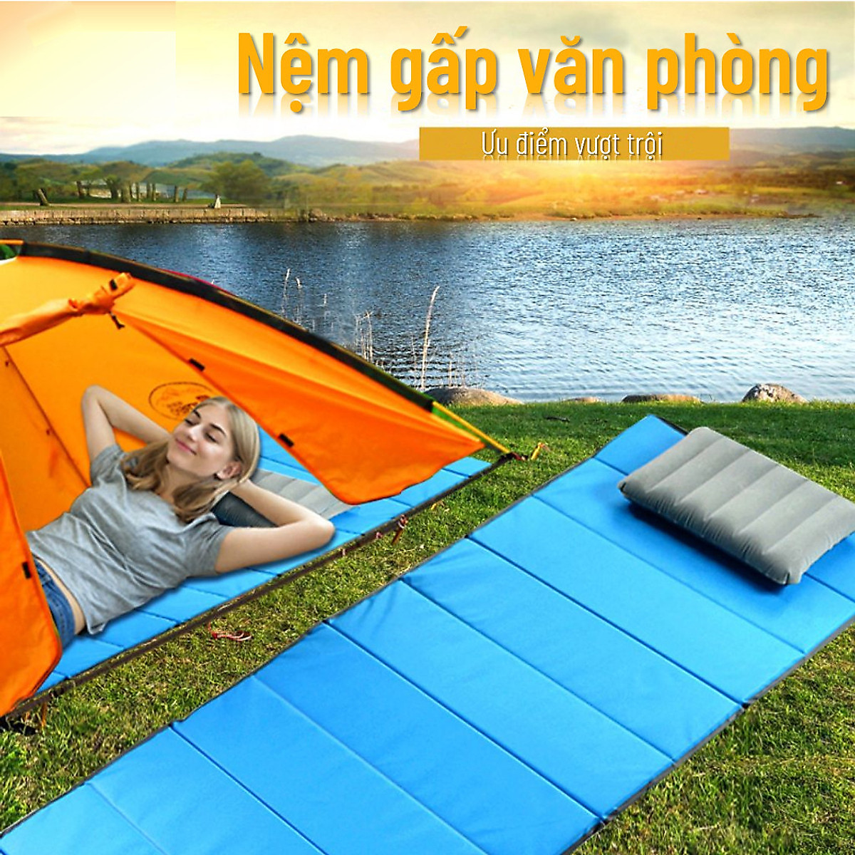 Đệm Gấp Văn Phòng - Tặng Kèm Gối Hơi - Chất Liệu Bông Ngọc Trai Dài 190x70 Cm, Dày 1,5 Cm - Đệmệm Gấp Ngủ Trưa Văn Phòng Siêu Nhỏ Gọn - Foldable Sleeping Office Mattress