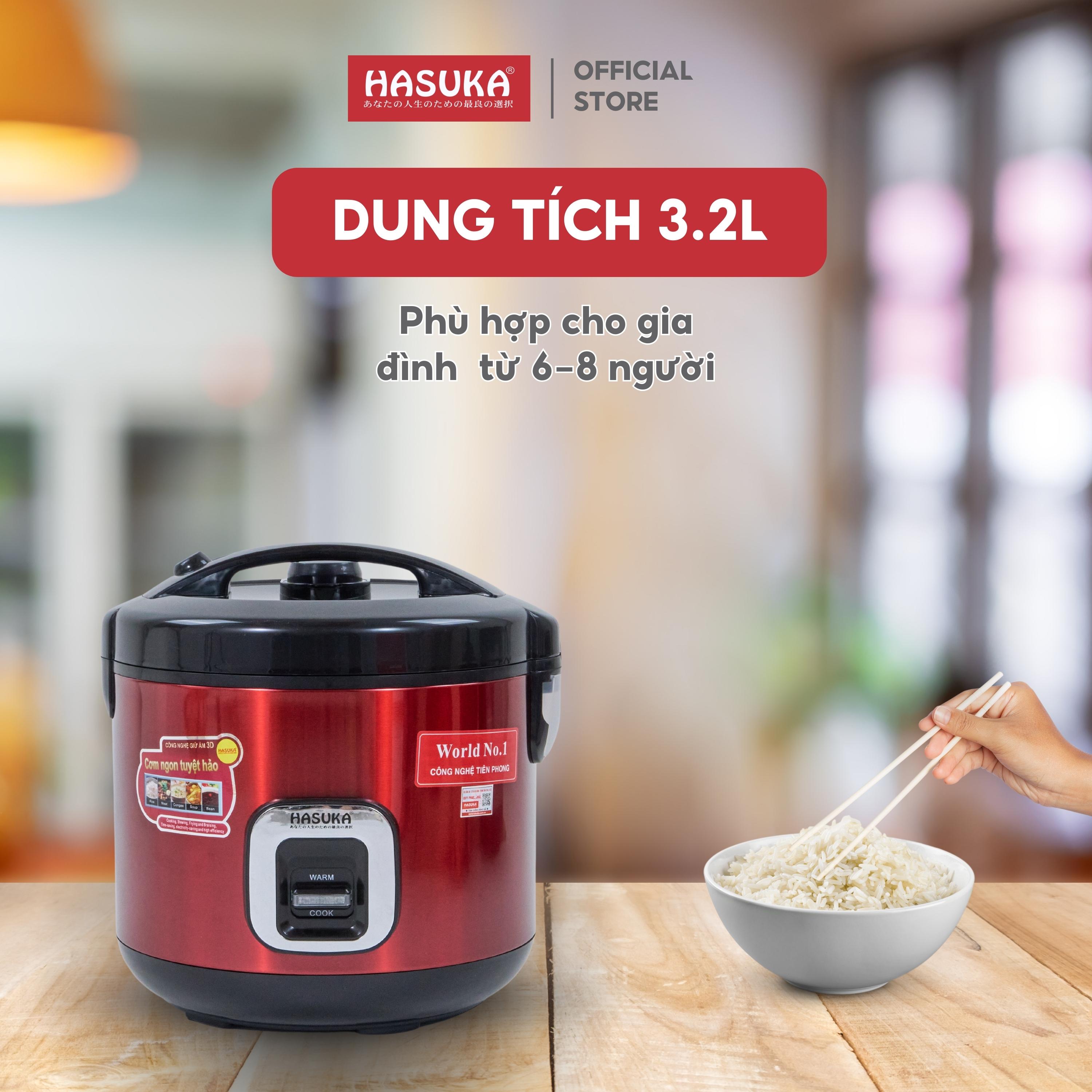 Nồi cơm điện HASUKA HSK-863 dung tích 3.2L, công suất 1200W- Thiết kế dễ sử dụng, lòng niêu chống dính Ceramic - Hàng chính hãng